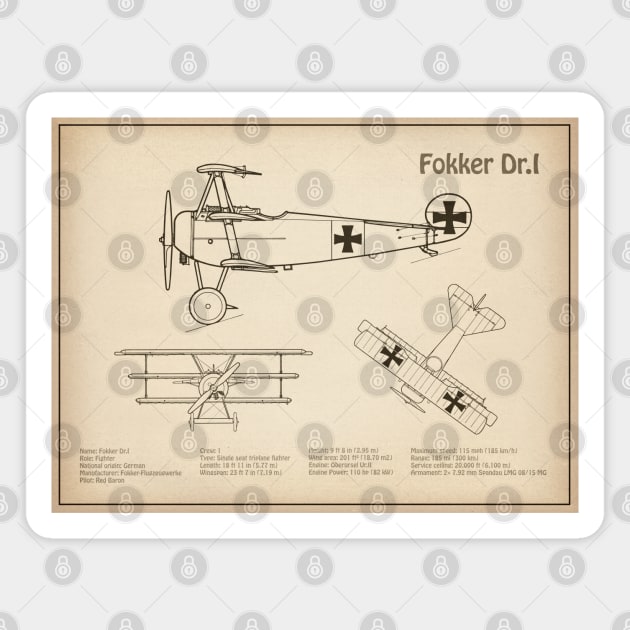 Fokker Dr.I Red Baron aka Manfred von Richthofen Dr.1 airplane - SD Magnet by SPJE Illustration Photography